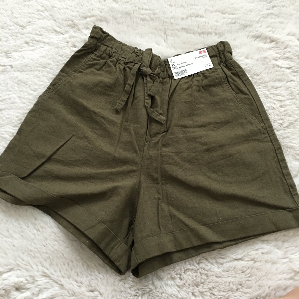 Uniqlo Cotton Linen Relaxed Shorts Green Xs